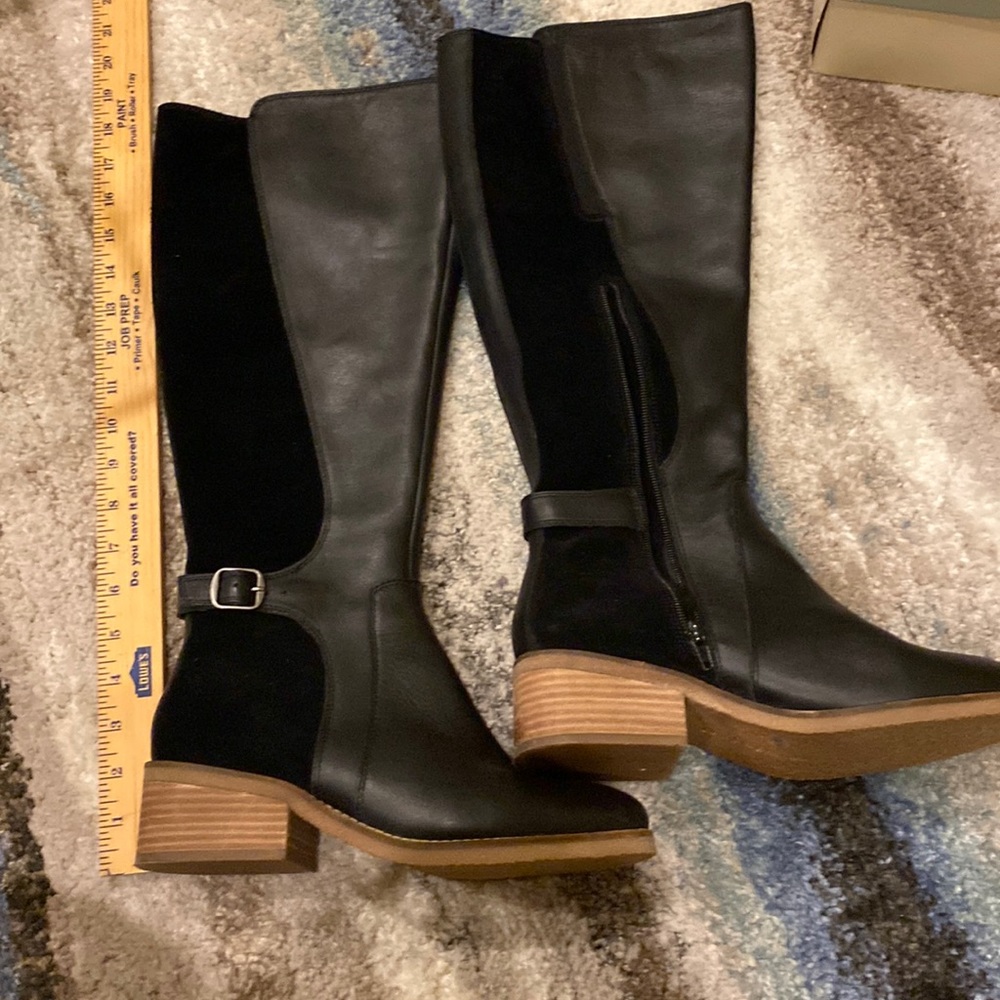 Lucky Brand Black leather and suede low heel boots, worn once, size 8.5, comfy